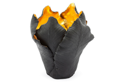 Candleholder Tulip, Black/Gold, Large